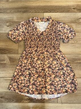 Rewind Navy Dress with Peach Floral Print Girls Large